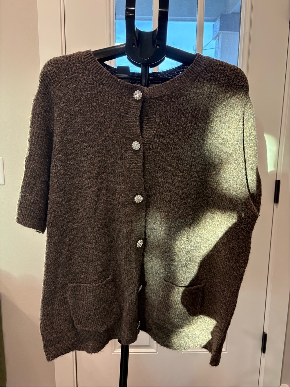 Design History Dark Brown Short Sleeve Pocket Cardigan